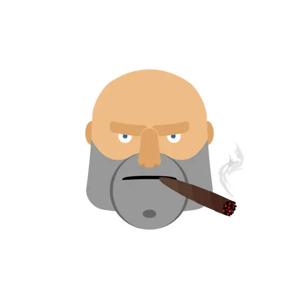 Vector illustration of Angry man with cigar. Aggressive male face isolated