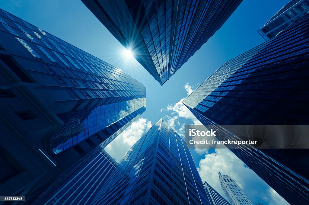 manhattan office building from below Skyscraper Stock Photo