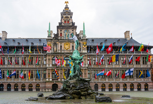 Antwerp City Hall and Brabo fountain, Belgium