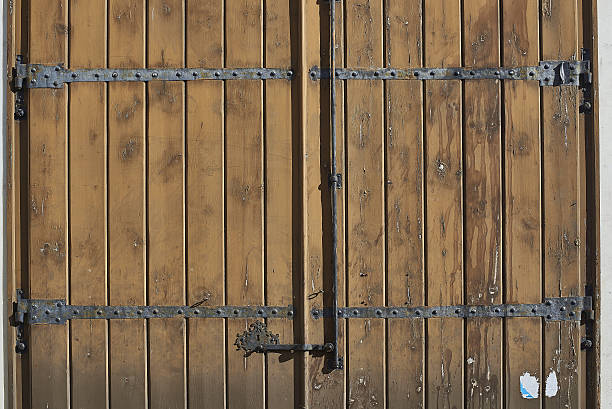 istock Antique red wooden door. 637515622