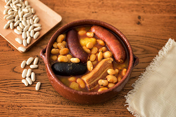 Asturian Fabada (Asturian beans) Fabada Asturiana (Asturian bean stew with bacon, sausage and blood sausage) fabes stock pictures, royalty-free photos & images