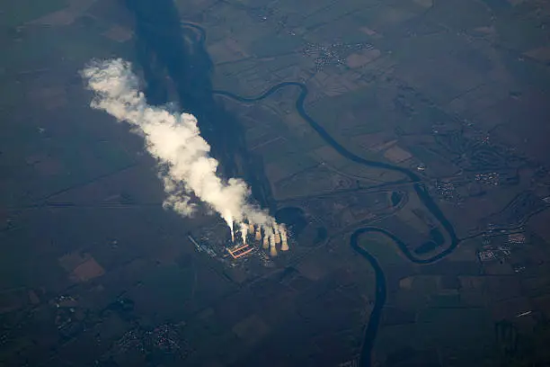 Cottam power station with river Trent. View from 34 000 feet