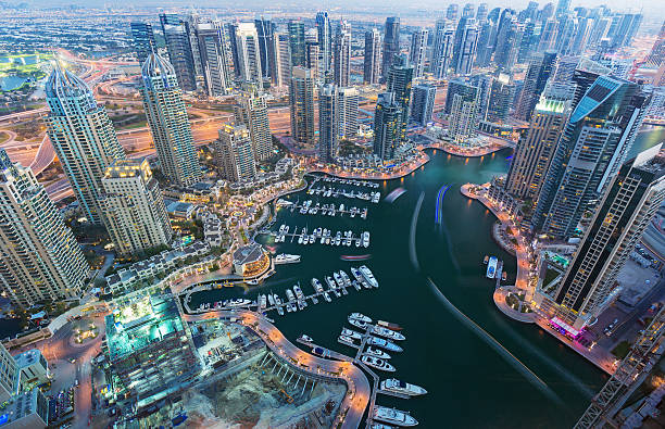 View on night highlighted luxury Dubai Marina,UAE