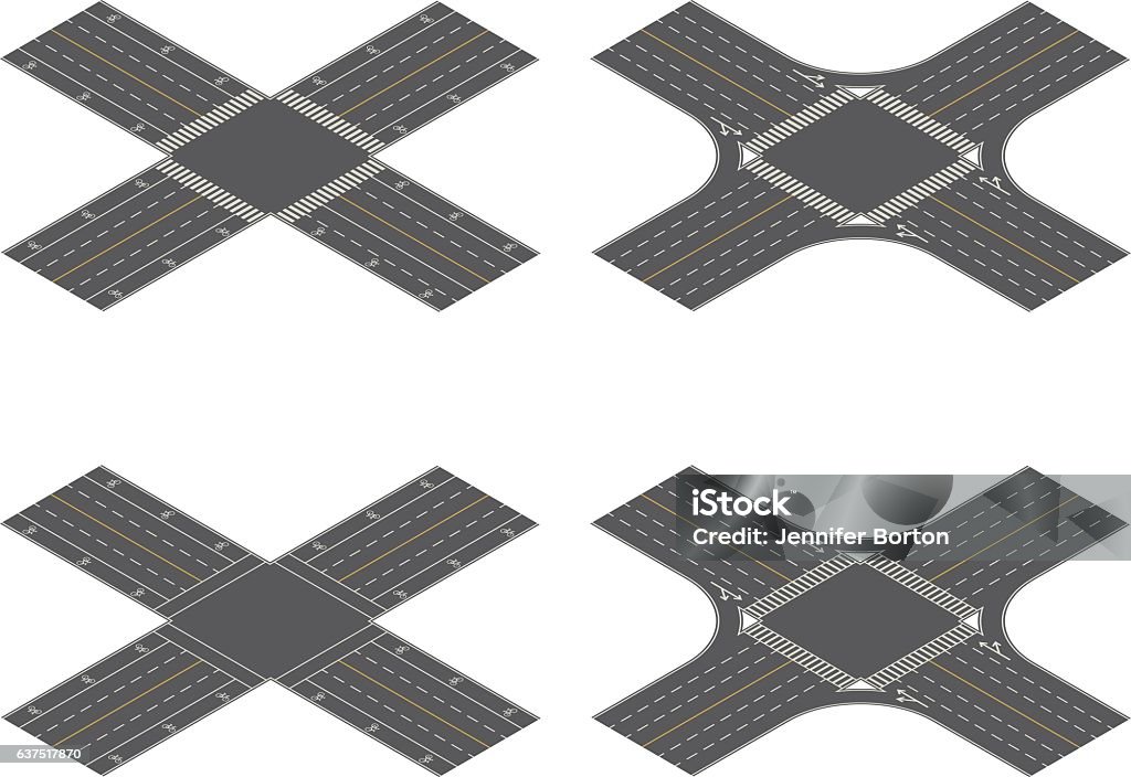 Isometic Intersection Seamless Isometric Road Intersection Construction Tiles Kit Stock ...