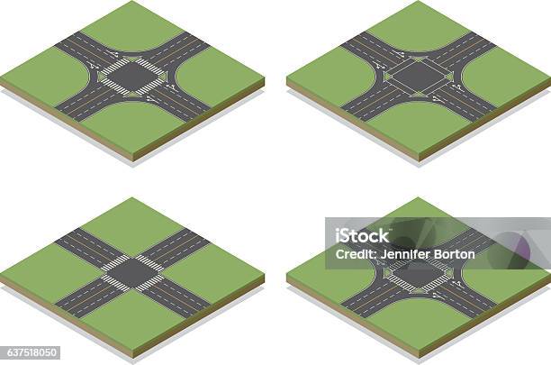Isometic Intersection Seamless Isometric Road Intersection Construction Tiles Kit Stock ...