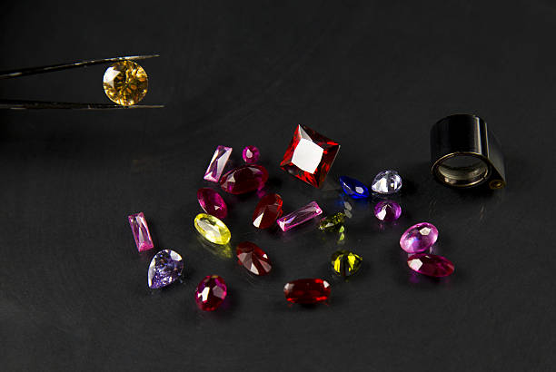 istock Jewel or gems on black shine color 637522110