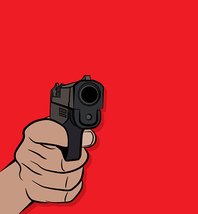 A person pulling the trigger on a pistol handgun illustration. Vector EPS 10 available.