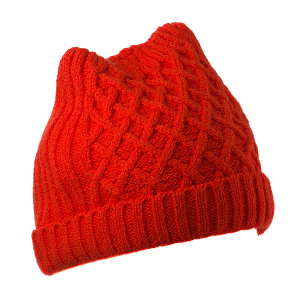 istock Women's hat . knitted hat isolated on white background.red hat 637524868