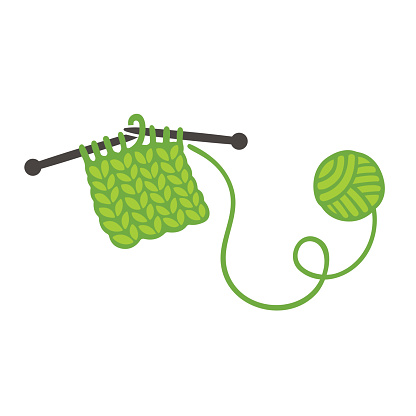Knitting with needles and ball of yarn. Handmade clothes and DIY craft vector illustration.