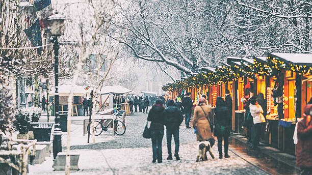 neve em liubliana - ljubljana december winter christmas imagens e fotografias de stock