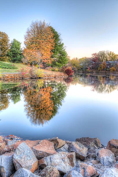 istock Sunrise on Braddock lake with reflection in autumn 637529892