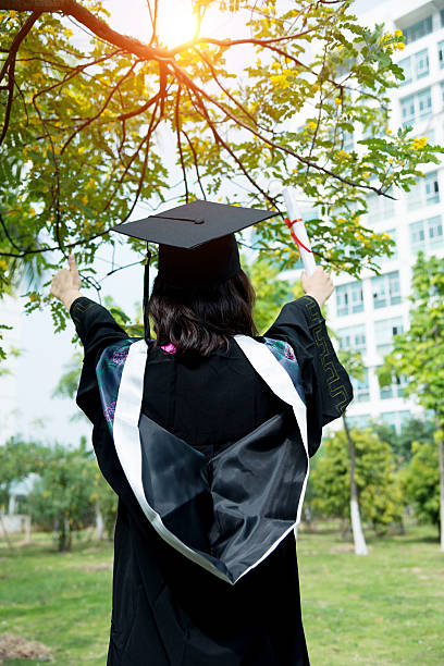 istock Female graduate student with hands raised 637532214