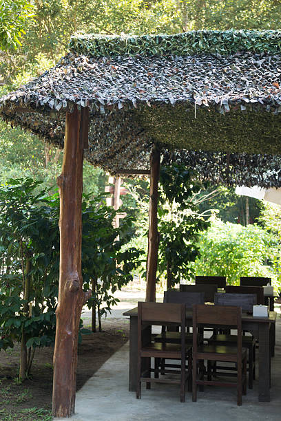 istock Empty wooden table and chair in local restaurant 637536114