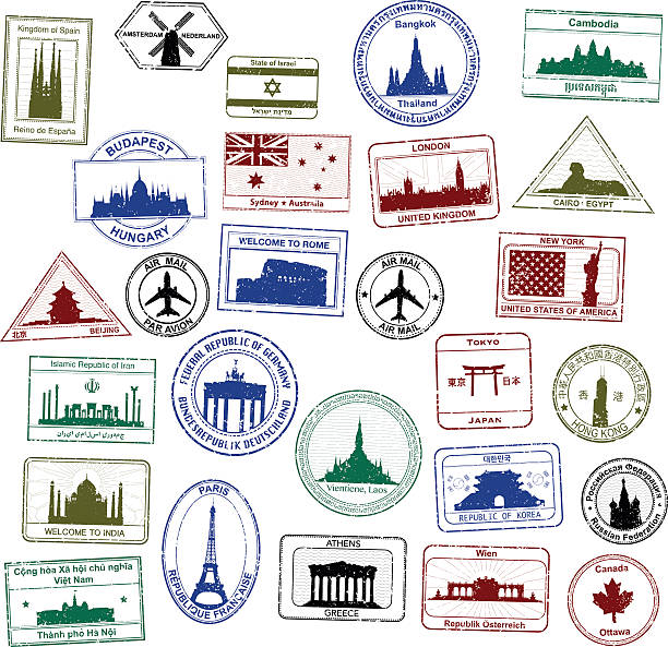 ilustraciones, imágenes clip art, dibujos animados e iconos de stock de pasaporte sellos - sydney australia