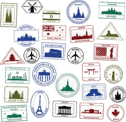 Selection of detailed passport stamps.