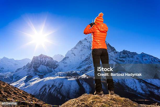 Woman Looking At Ama Dablam Mount Everest National Park Nepal Stock Photo - Download Image Now