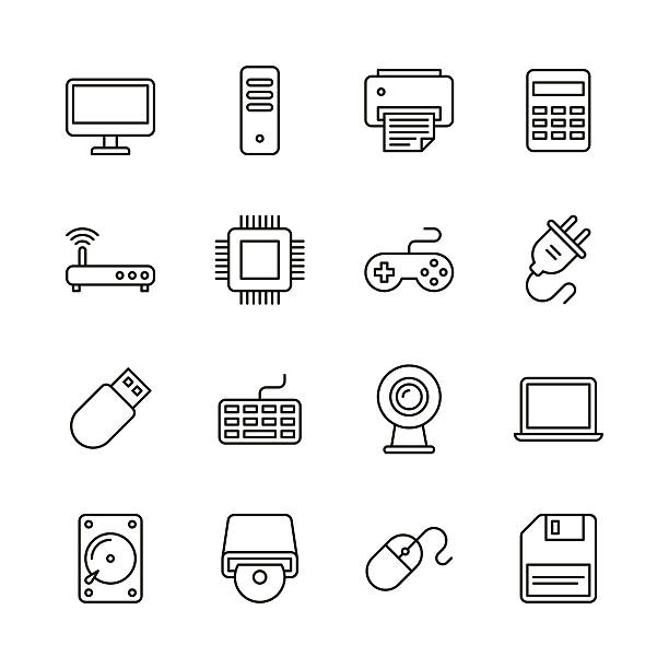 ilustraciones, imágenes clip art, dibujos animados e iconos de stock de iconos de ordenador - line series - cable audio equipment electric plug computer cable