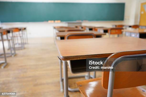 School Classroom With Blackboard Stock Photo - Download Image Now - School Building, Classroom, Education