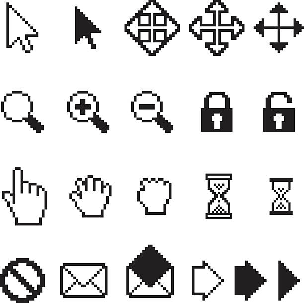 ilustrações de stock, clip art, desenhos animados e ícones de vector collection of pixel computer icons - human thumb click human hand communication