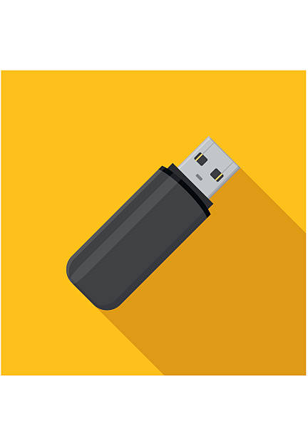 ikona pamięci usb dysku flash na żółtym tle. - computer key flash stock illustrations