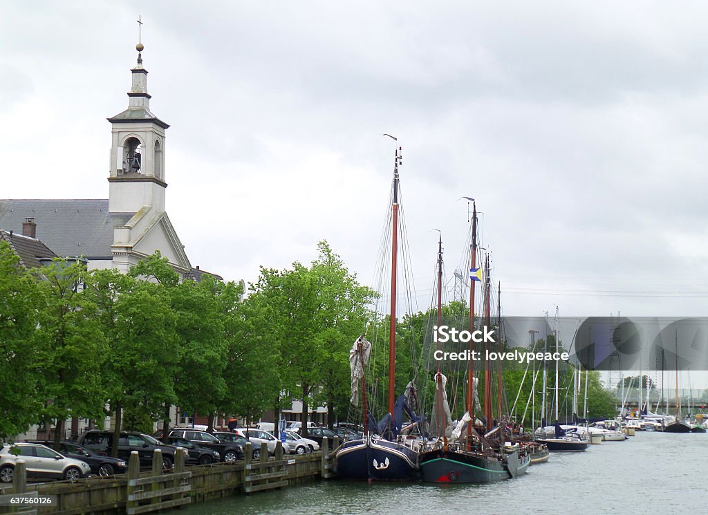 Beautiful river marina at the town of Muiden, Netherlands Architecture Stock Photo
