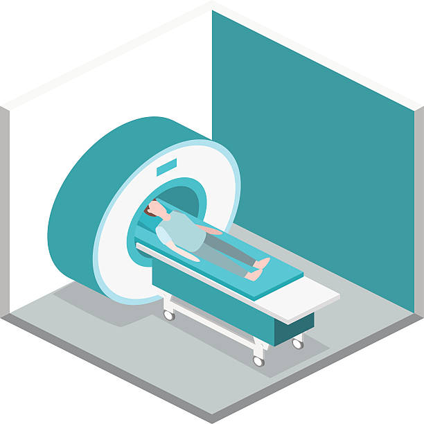 ilustrações, clipart, desenhos animados e ícones de isometric flat 3d conceito vetor hospital hospital ressonância magnética ilustração web. - medical equipment mri scanner mri scan hospital