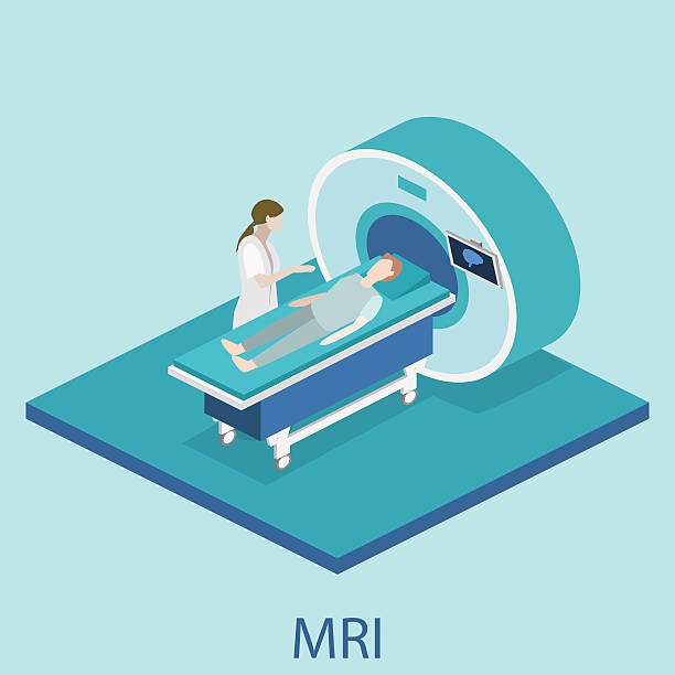 изометрическая плоская 3d концепция вектора больницы медицинской mri веб-иллюстрации. - doctor vector radiologist characters stock illustrations