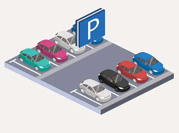 Vector illustration of Isometric flat 3D vector car. Urban transport. parking space