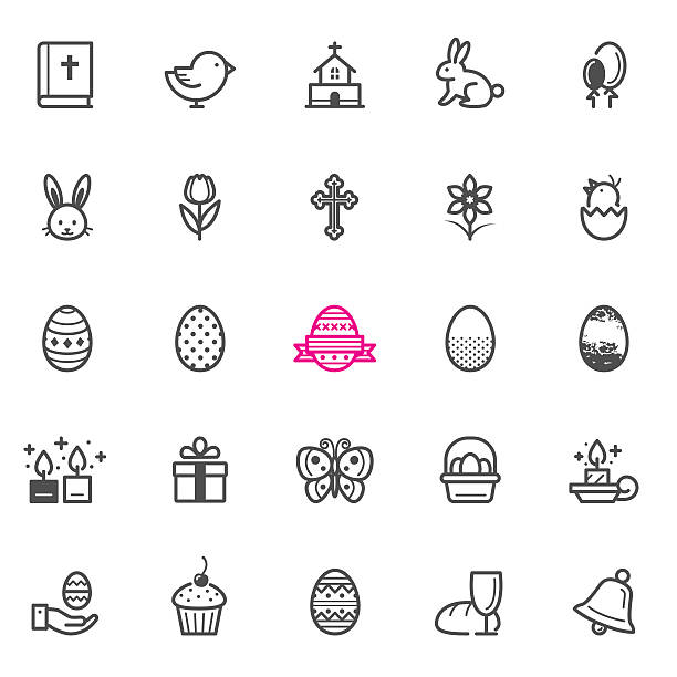 Easter icons Easter icons with White Background egg symbols stock illustrations