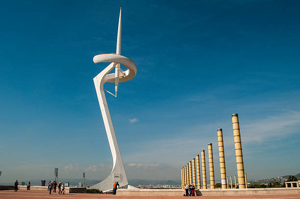 Barcelona, Catalonia, Spain - October 10, 2013: Telefonica Tower designed by Santiago Calatrava at the Olympic ring on Montjuic hill