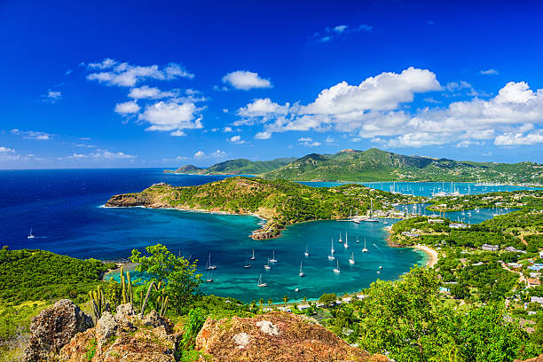 Shirley Heights Antigua Caribbean view from Shirley Heights, Antigua and Barbuda. caribbean islands stock pictures, royalty-free photos & images