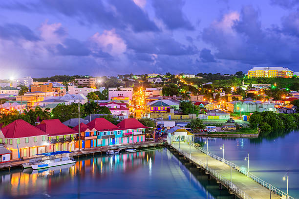 St. Johns Antigua St. John's, Antigua port and skyline at twilight. newfoundland and labrador photos stock pictures, royalty-free photos & images