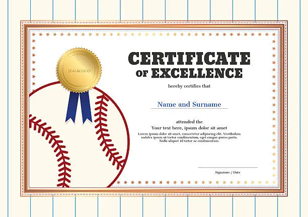 Vector illustration of Certificate of excellence template in sport theme for baseball