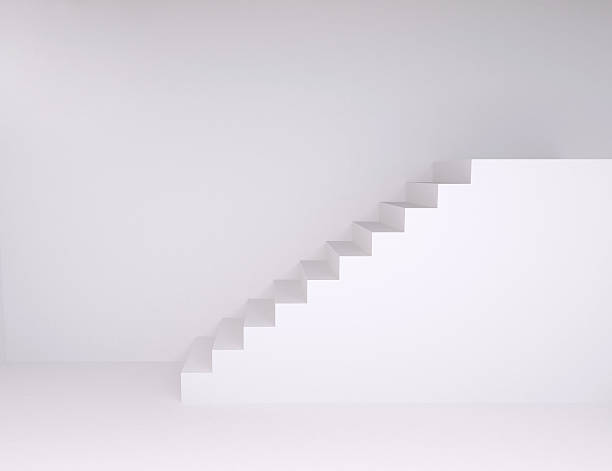 istock Empty room with ascending stairs, with floor and wall 637585574