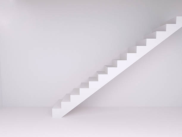 istock Empty room with ascending stairs, with floor and wall 637585632