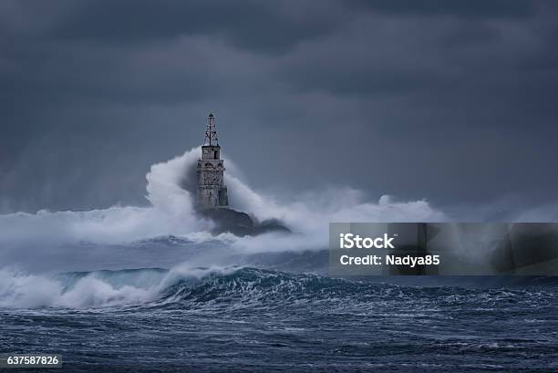 Stormy Cloudy Day At The Lighthouse Ahtopol Bulgaria Stock Photo - Download Image Now