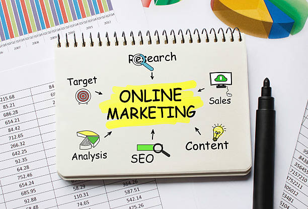 istock Notebook with Toolls and Notes about Online Marketing 637589856