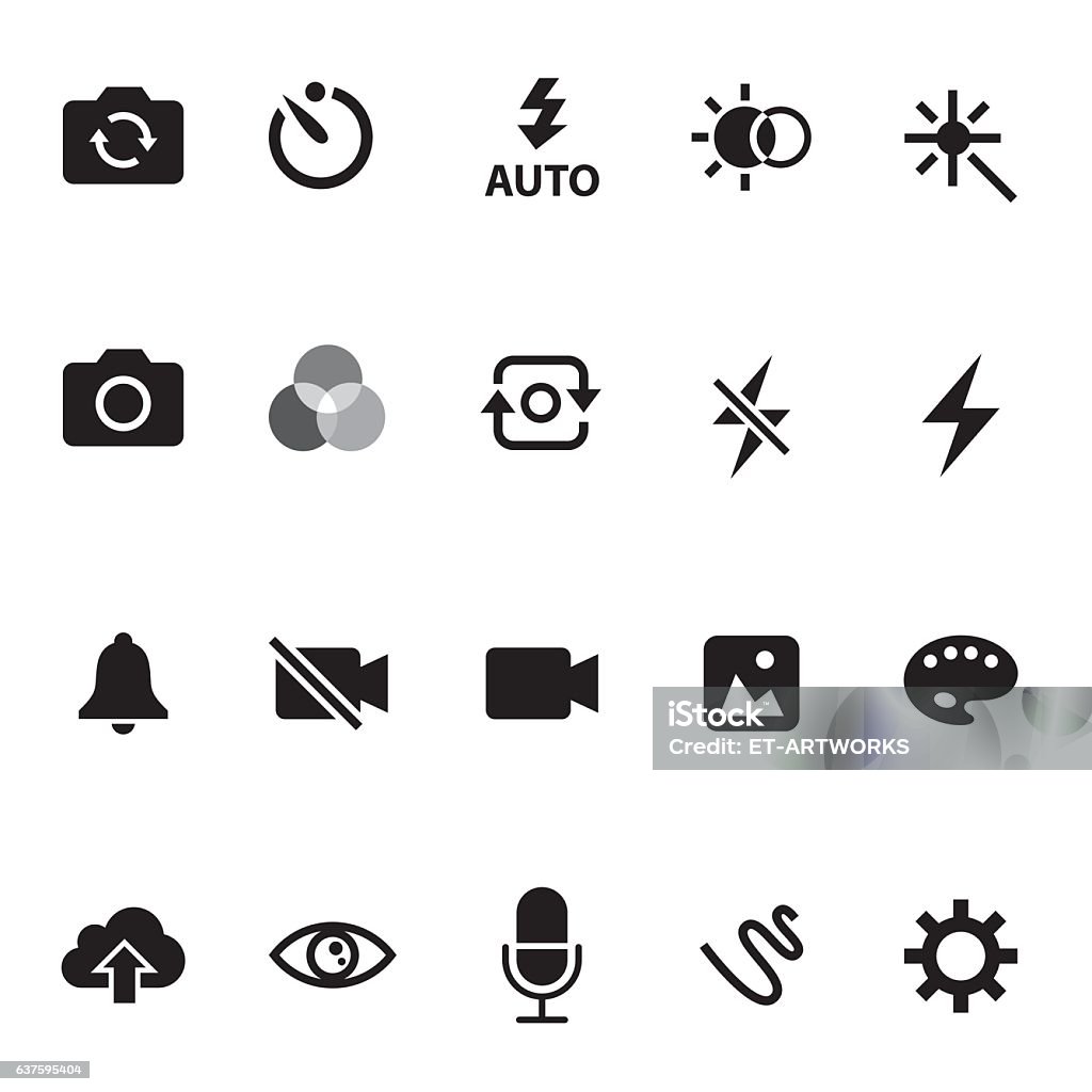 Photography Icon Set Eps10 vector illustration with layers (removeable). Pdf, Png and high resolution jpeg file included (300dpi). Icon Symbol stock vector