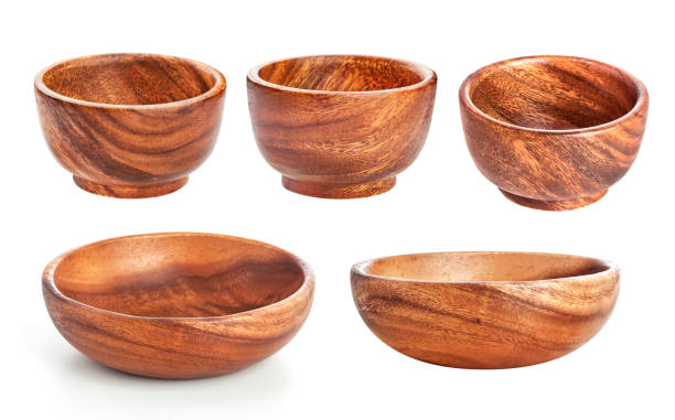 istock Empty wooden bowl isolated on white background 637596068