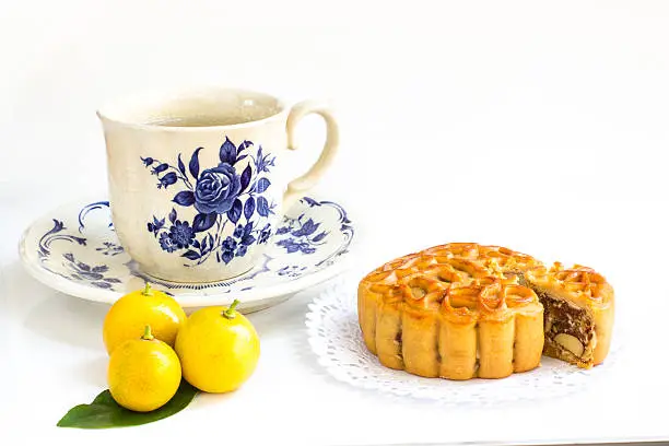 Photo of Traditional mooncake with  mix five nuts filling and tea cup