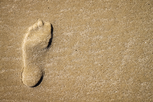 Footsteps in the sand on the beach