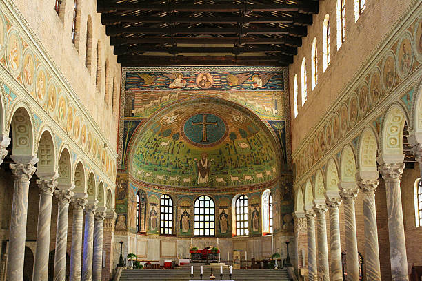 Interior of Basilica of Sant'Apollinare in Classe near Ravenna, Italy. stock photo