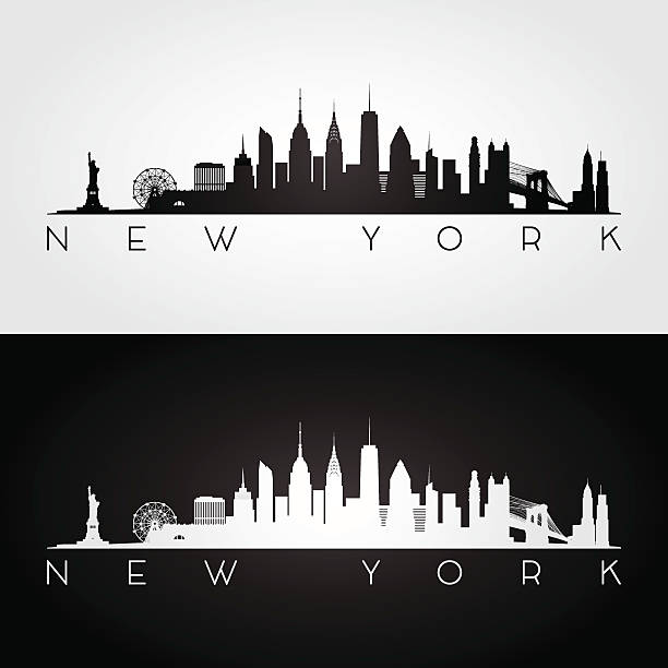 illustrations, cliparts, dessins animés et icônes de silhouette de l’horizon de new york. - manhattan downtown district architecture built structure