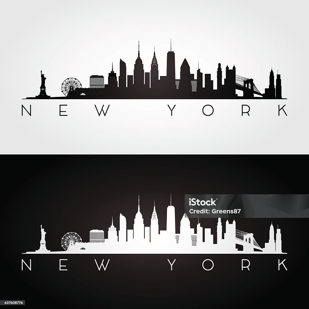 New York skyline silhouette. New York, USA skyline and landmarks silhouette. New York City stock vector