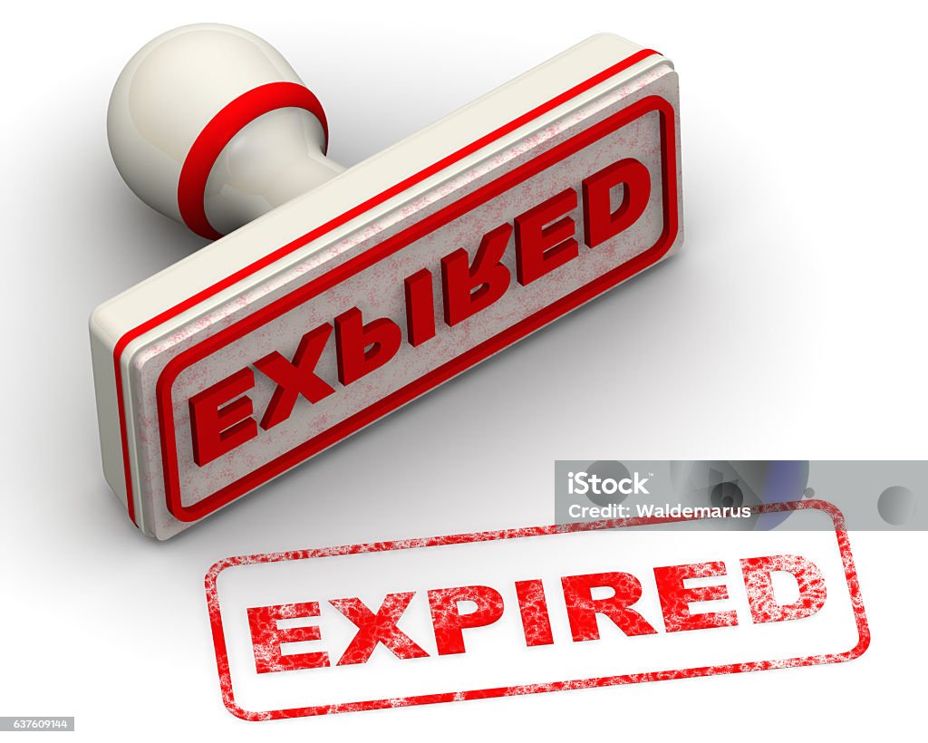 Expired. Seal and imprint Red seal and imprint "EXPIRED" on white surface. Isolated. 3D Illustration Obsolete Stock Photo