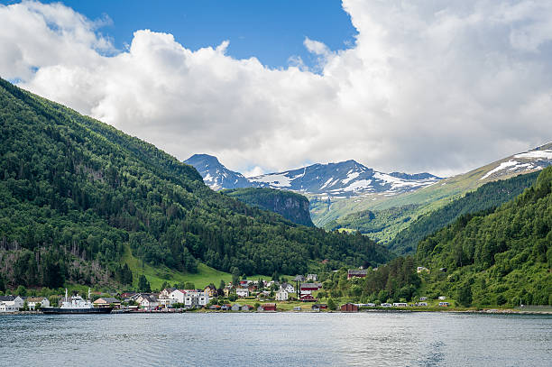 istock Small norwegian town on the fjord's shore. 637610742