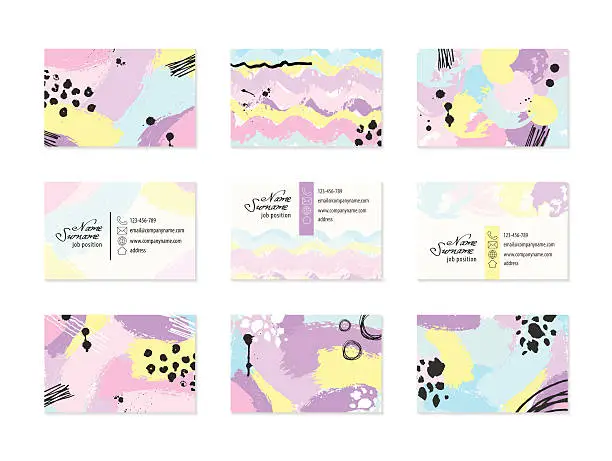 Vector illustration of Set of Business Cards with hand drawn elements