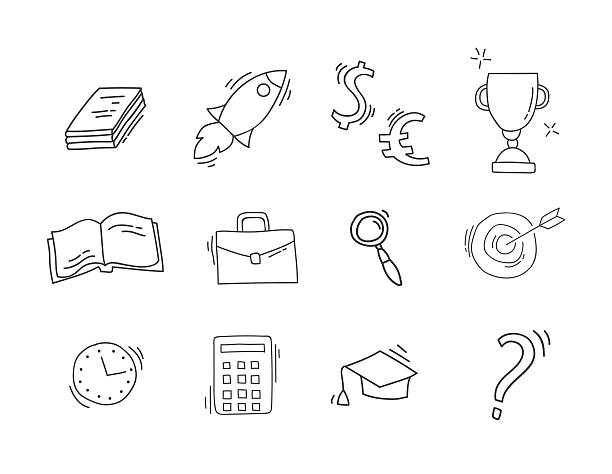 Set of Hand drawn business icons Hand drawn sketch with business icons isolated on white. Doodle vector illustration designer beat stock illustrations