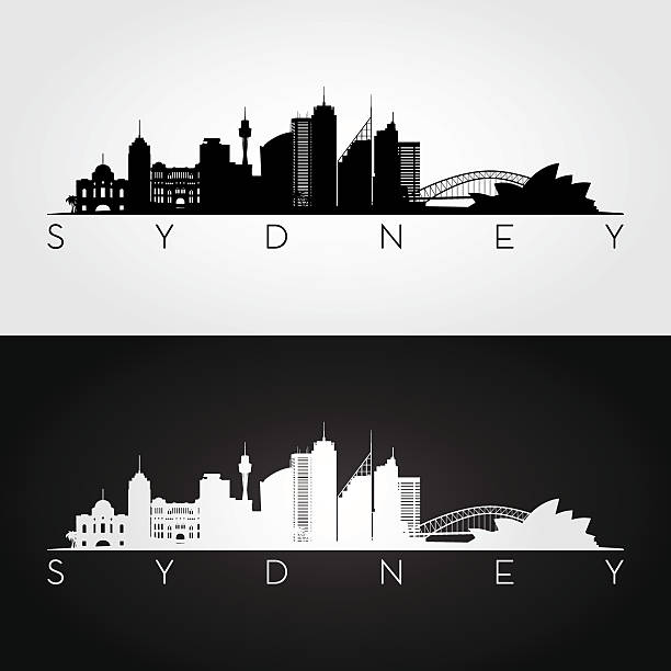 sydney skyline silhouette. - sydney harbor bridge stock-grafiken, -clipart, -cartoons und -symbole