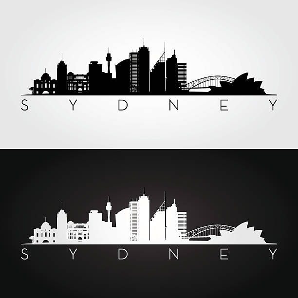 sylwetka sydney skyline. - sydney australia skyline city australia stock illustrations